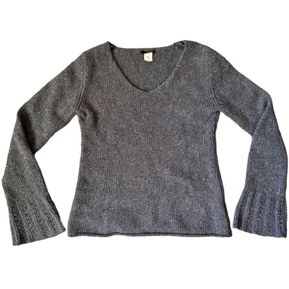 J. Crew Gray Marled Wool V-Neck Flared Sleeve Sweater - Picture 1 of 7
